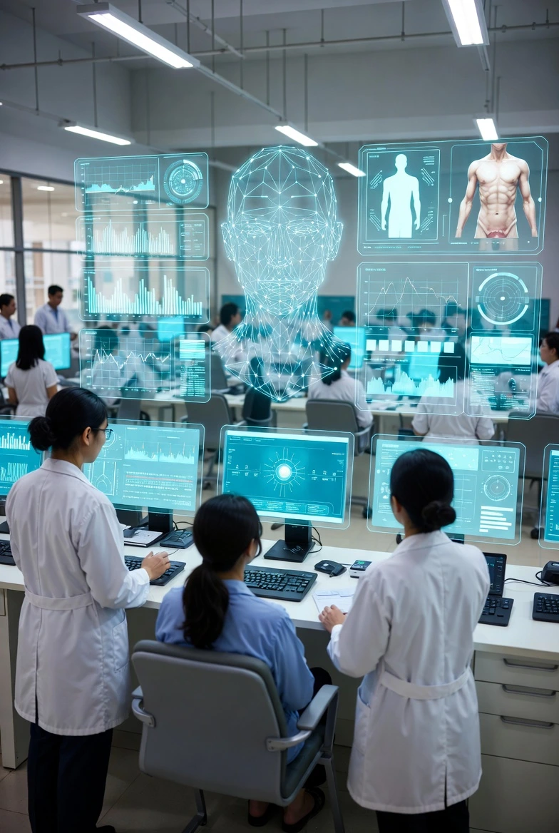 Healthcare AI - Diagnostic assistance and medical chatbot illustration